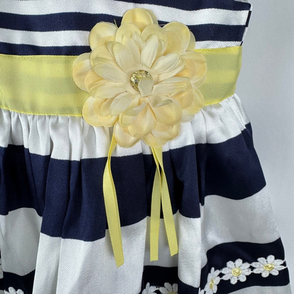 Blueberi Boulevard Daisy Flower Girls Dress 4T Blue White Striped Floral Party - Picture 3 of 9